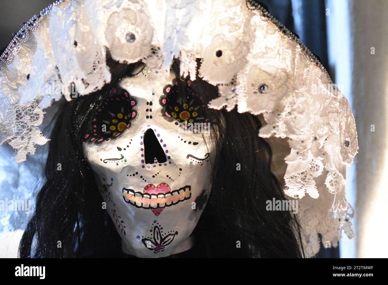 Catrina head during Day of the Dead in San Gregorio Atlapulco, Mexico City Stock Photo