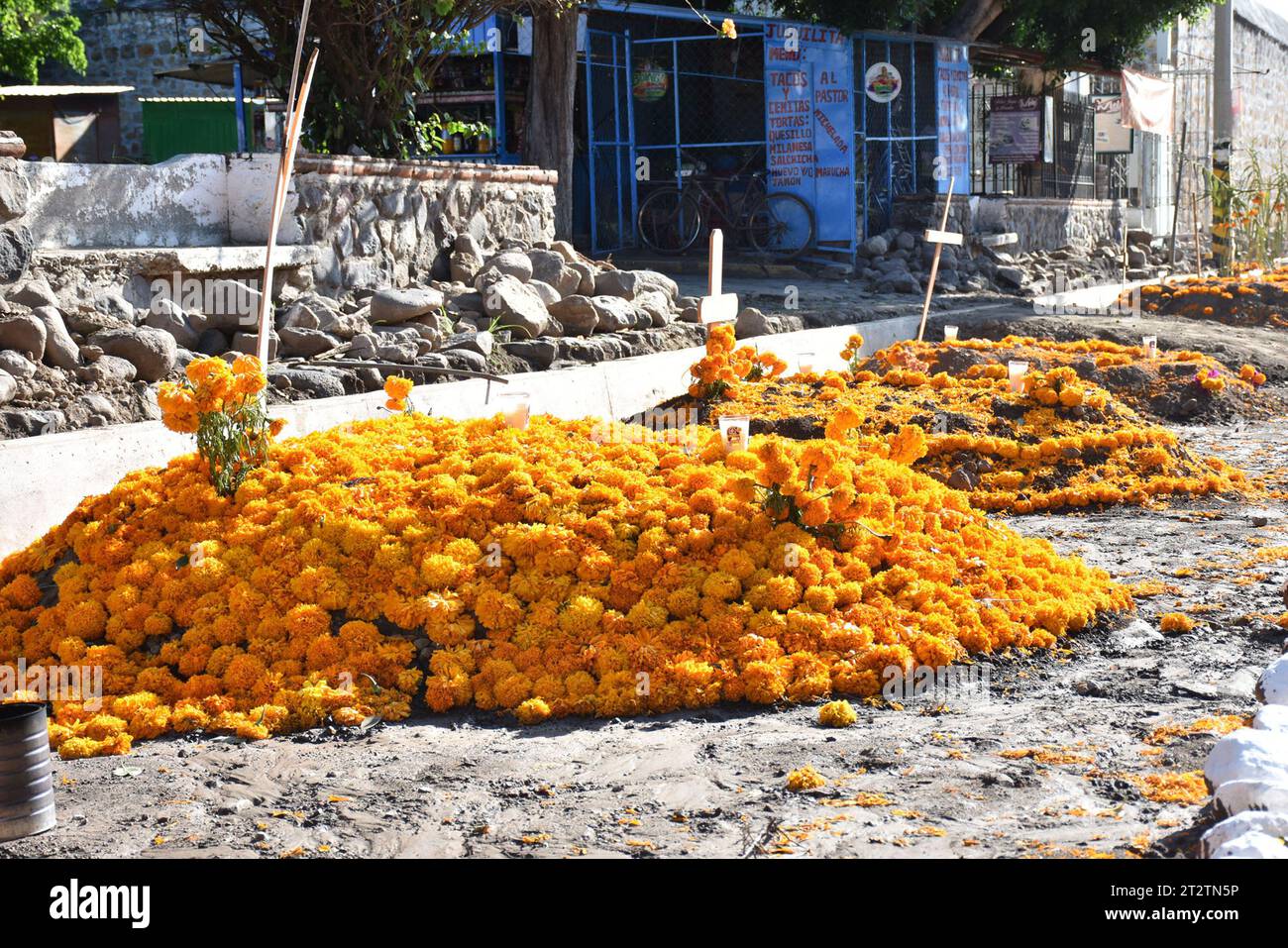 Day of the Dead graves in Huaquechula, Puebla Stock Photo