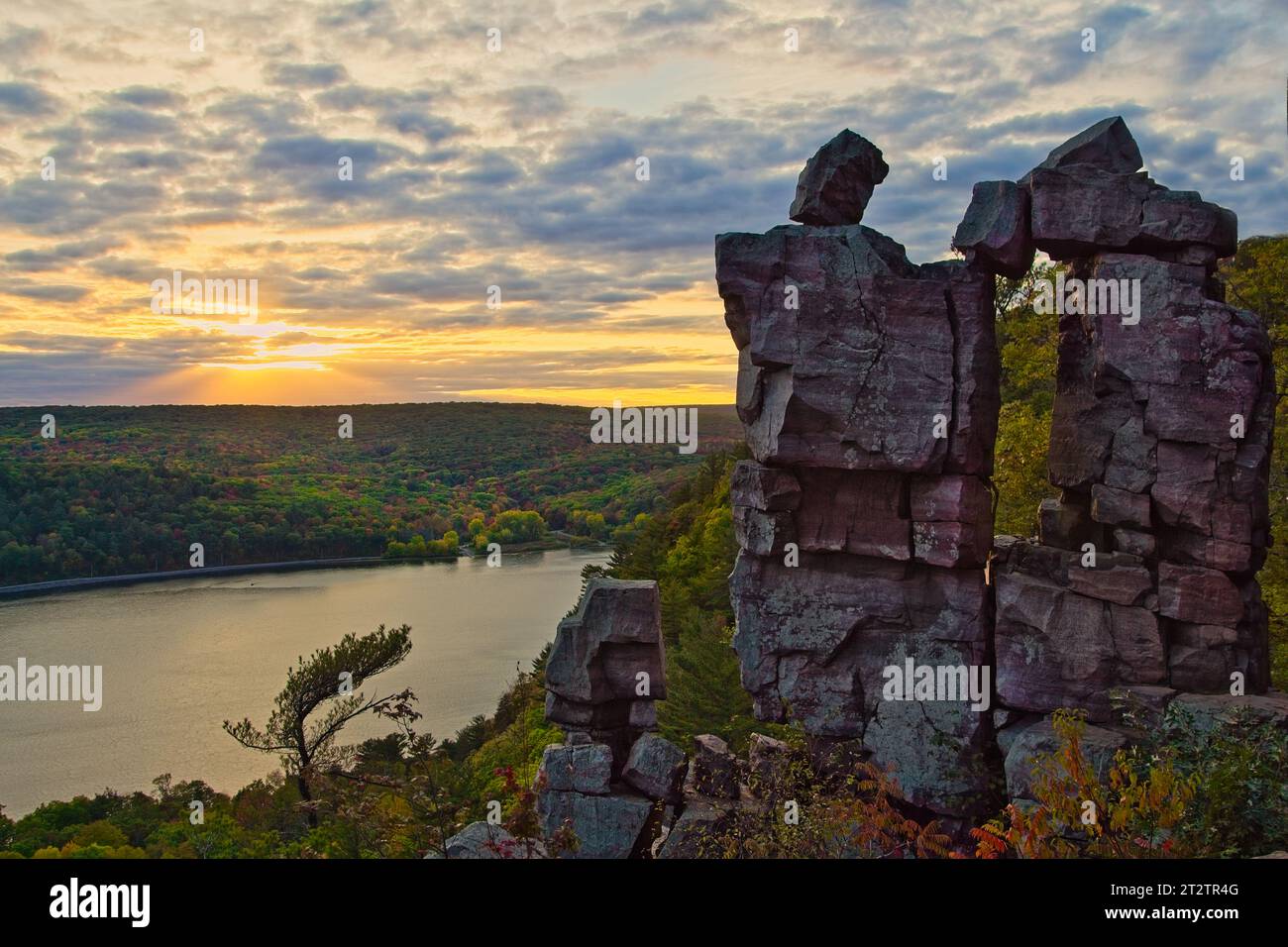 Devil's Lake State Park in Wisconsin, is known for it's scenic hike along rocky paths and bluffs with interesting rock formations. Stock Photo