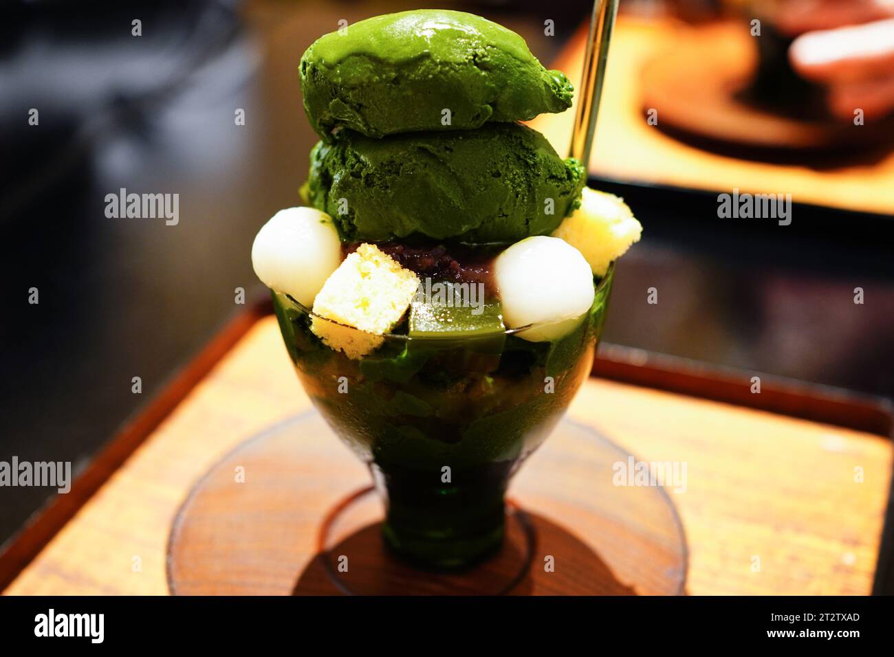 Matcha Green Tea Parfait in Kyoto,Japan Stock Photo