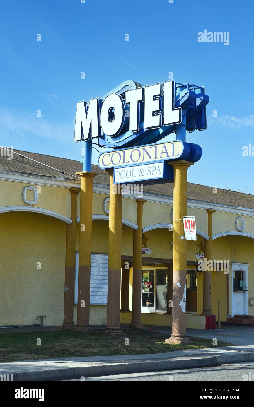 LONG BEACH, CALIFORNIA - 18 OCT 2023: The Colonial Motel on Pacific Coast Highway, PCH. Stock Photo