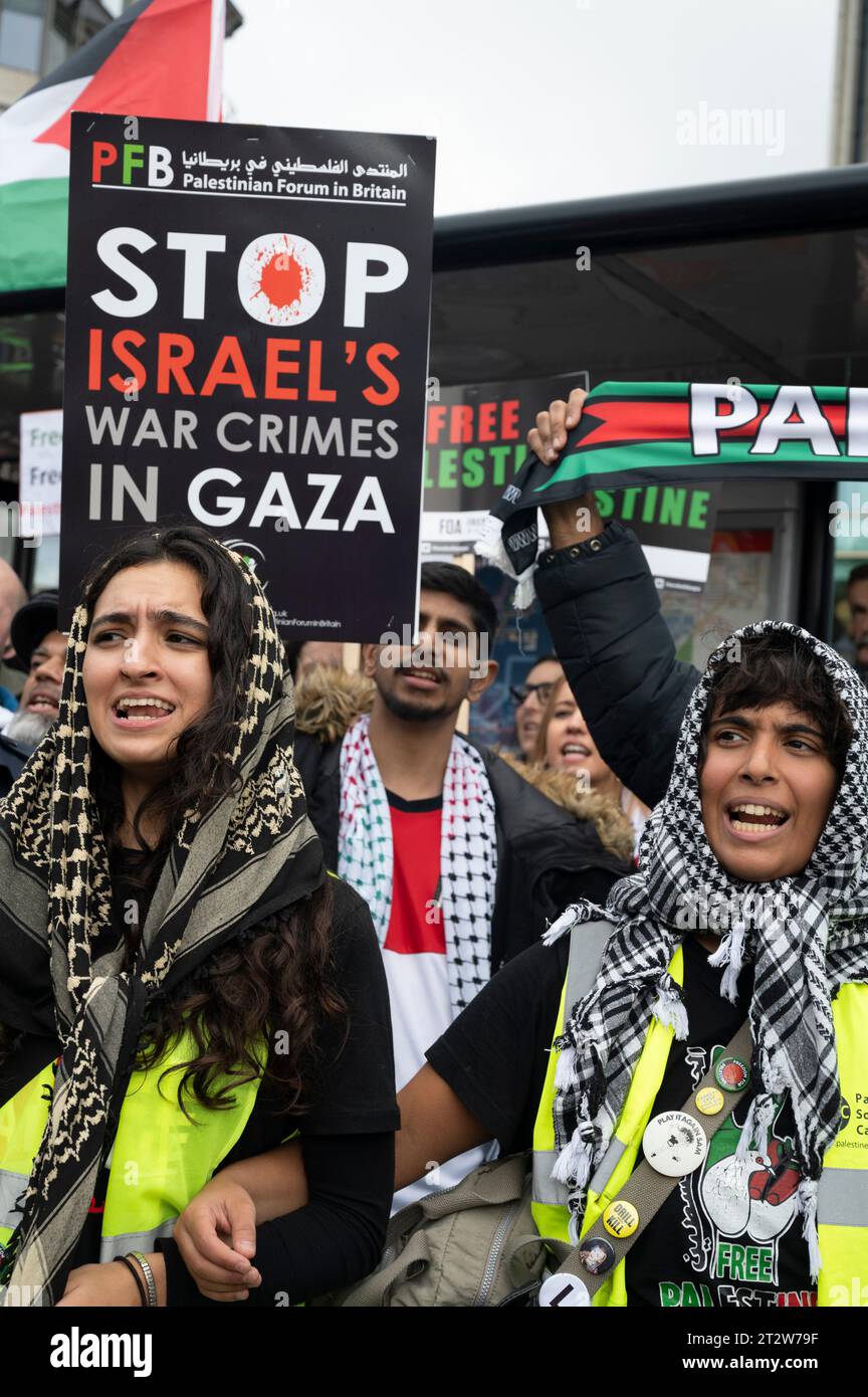 On October 21st 2023 an estimated 100,000 people marched through Central London in support of Palestine and demanding an end to the bombing of Gaza. Stock Photo