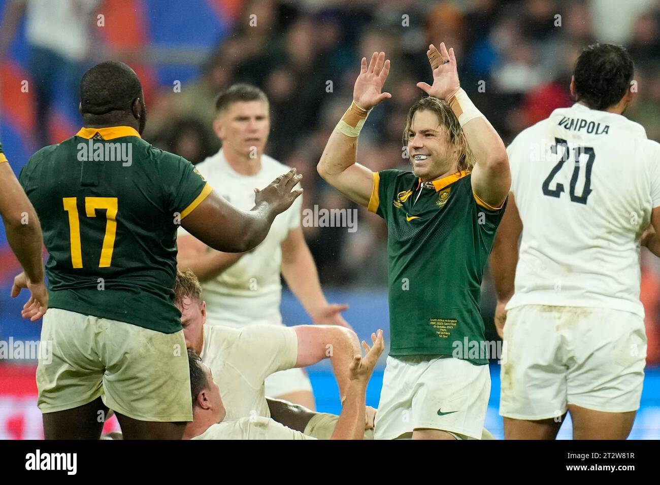 South Africa's Faf de Klerk celebrates with South Africa's Ox Nche ...