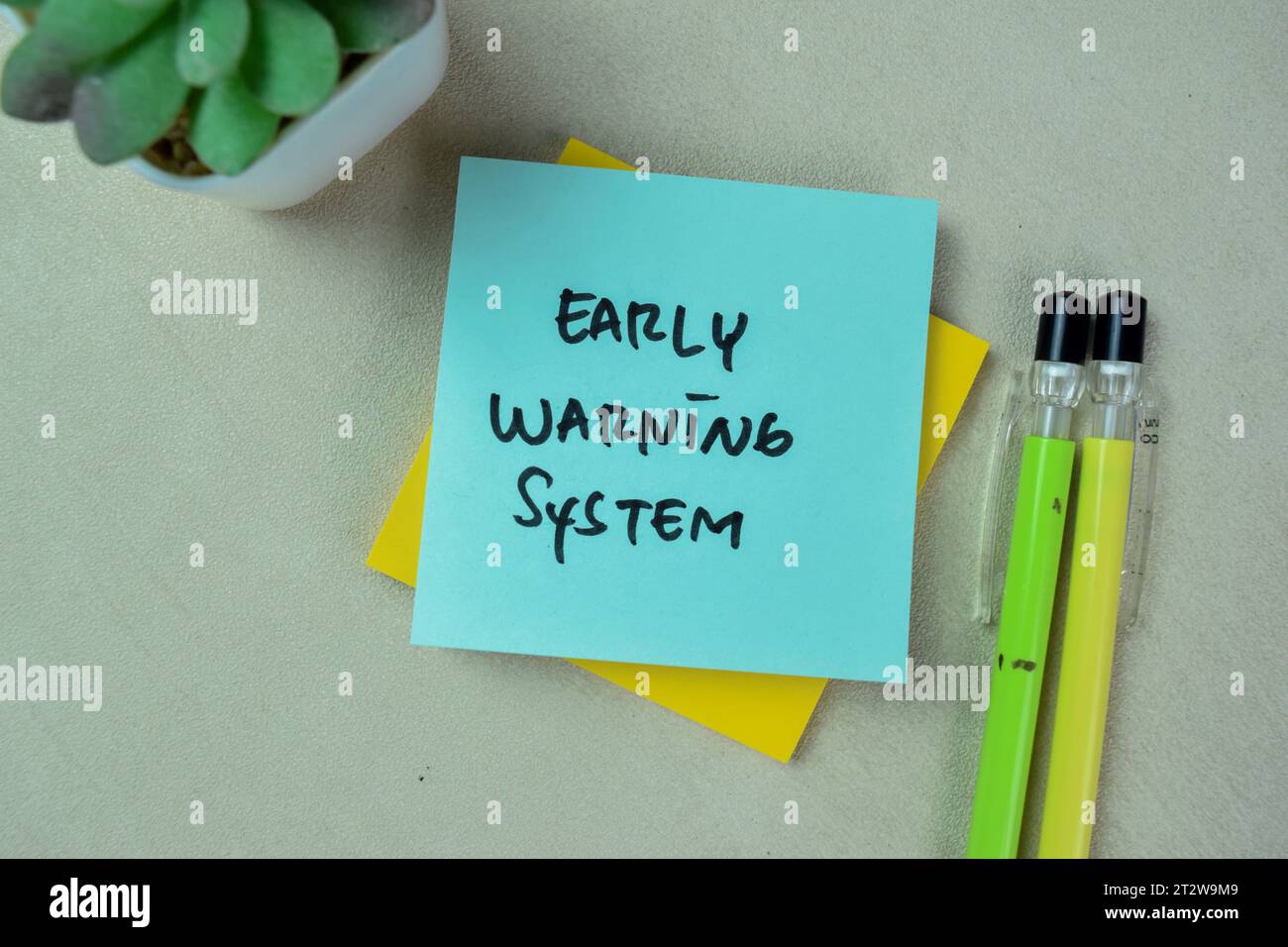 Concept of Early Warning System write on sticky notes isolated on