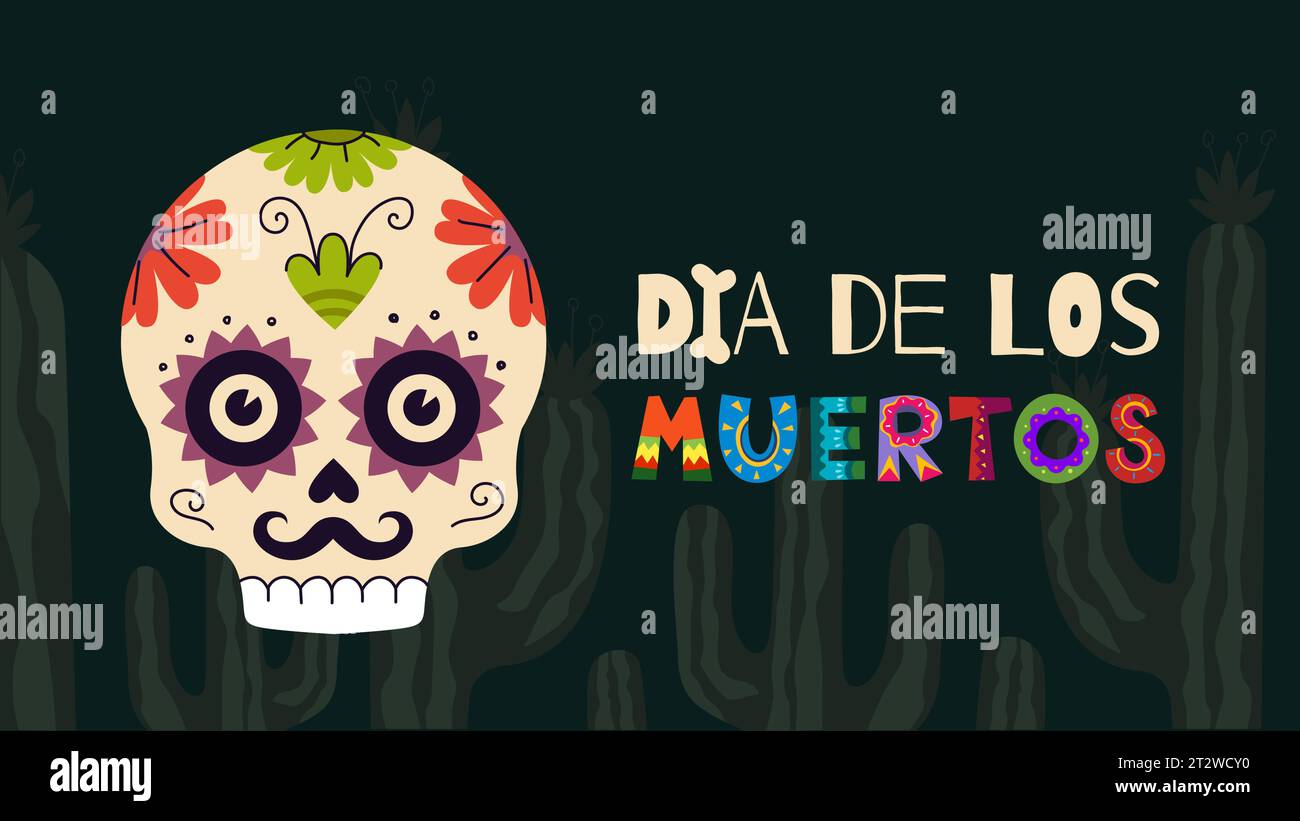 Dia de Los Muertos holiday horizontal poster. Mexican Day of the Dead ...