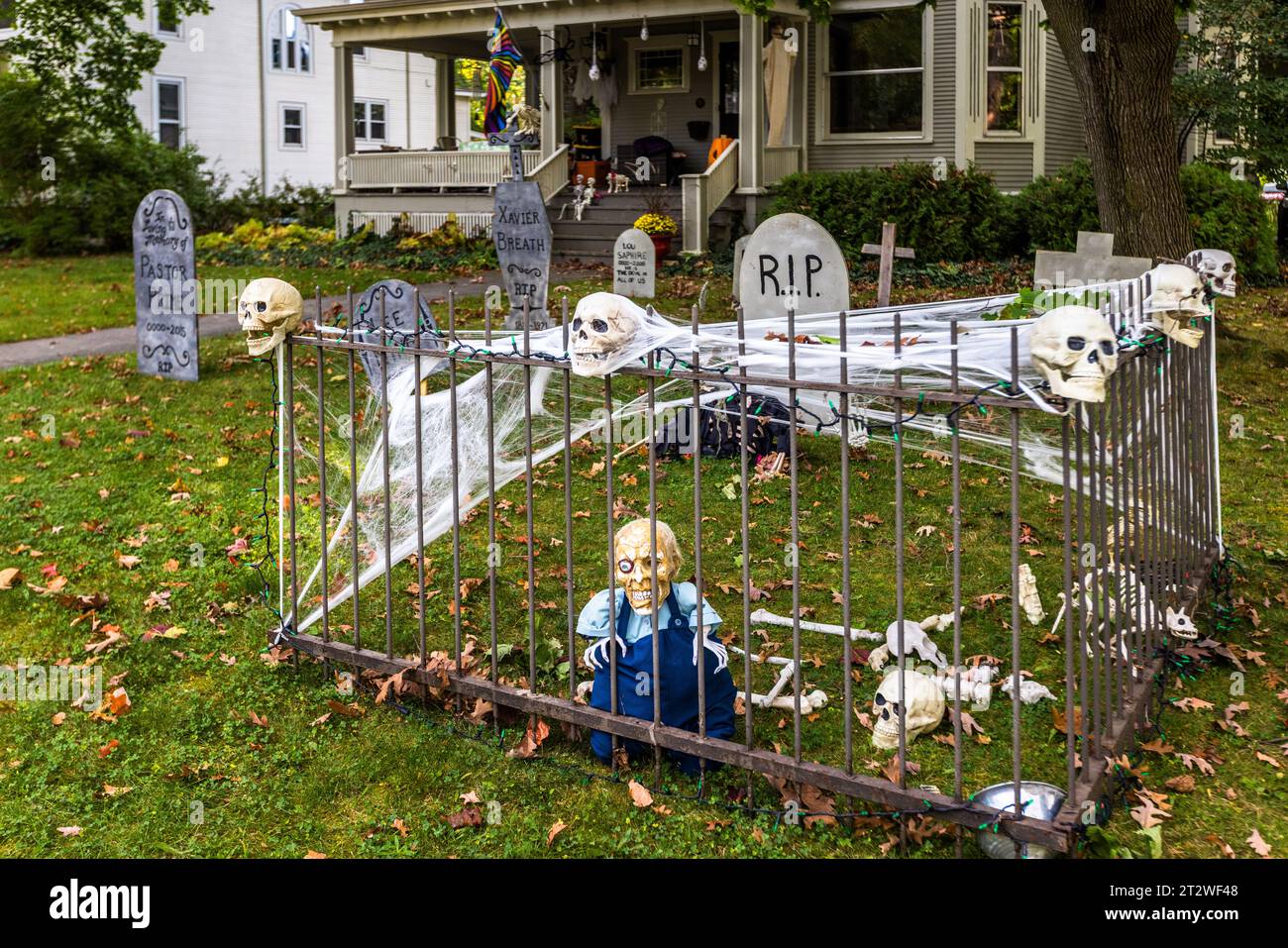 Halloween decorations in front yard of Traverse City housing