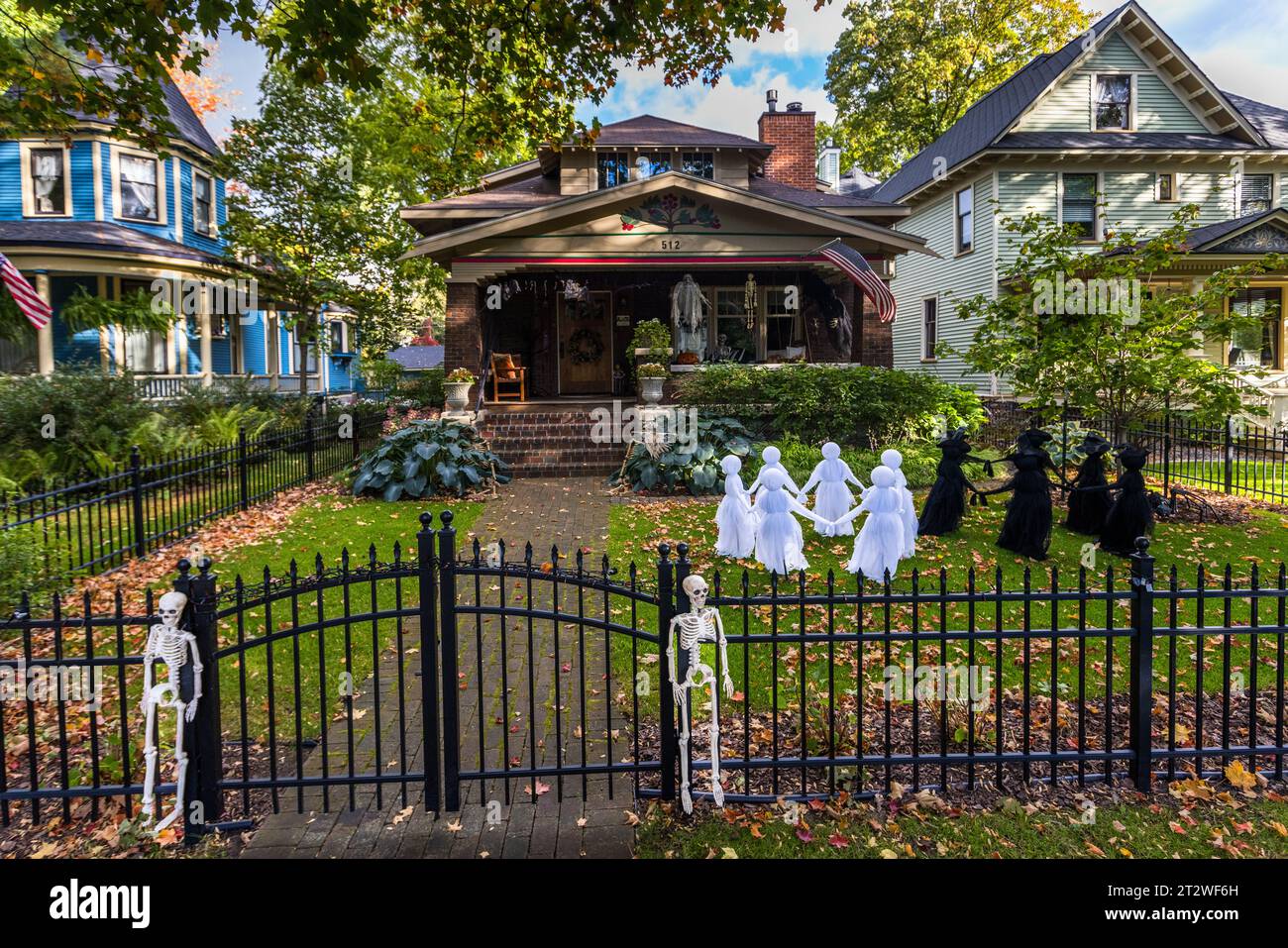 Halloween decorations in front yard of Traverse City housing