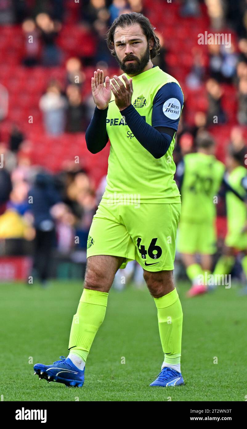 Bradley Dack 46 of Sunderland Association Football Club clpas fans at
