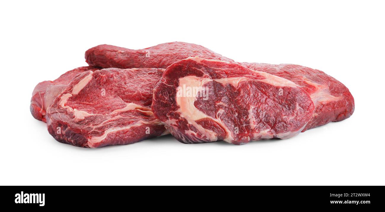 Pieces of raw beef meat isolated on white Stock Photo - Alamy