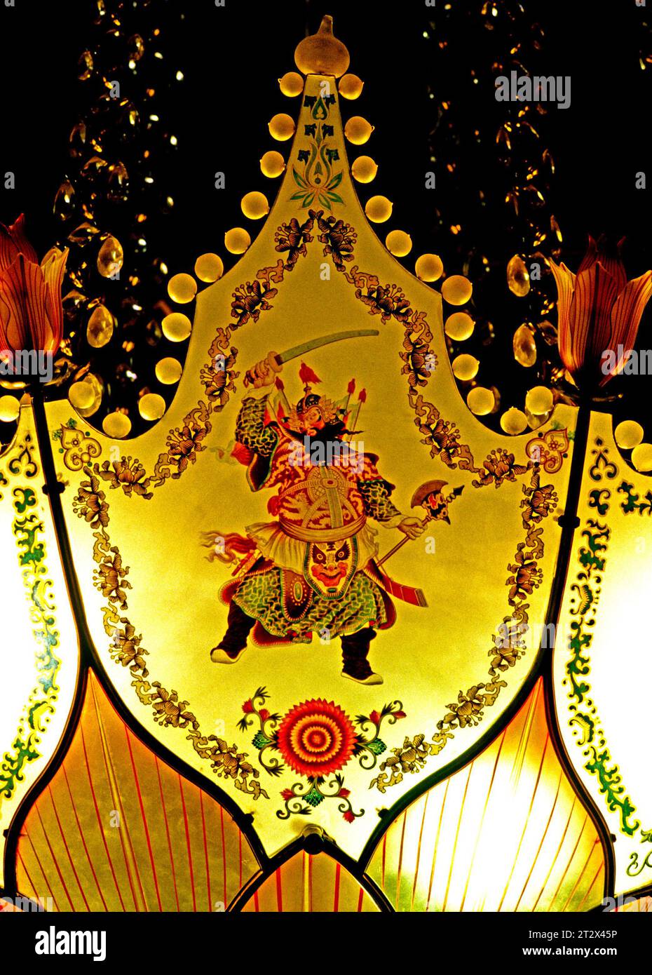 Brighton Pavilion,  music room, oriental art lamp, detail , Samurai warrior, Sussex, England, UK Stock Photo