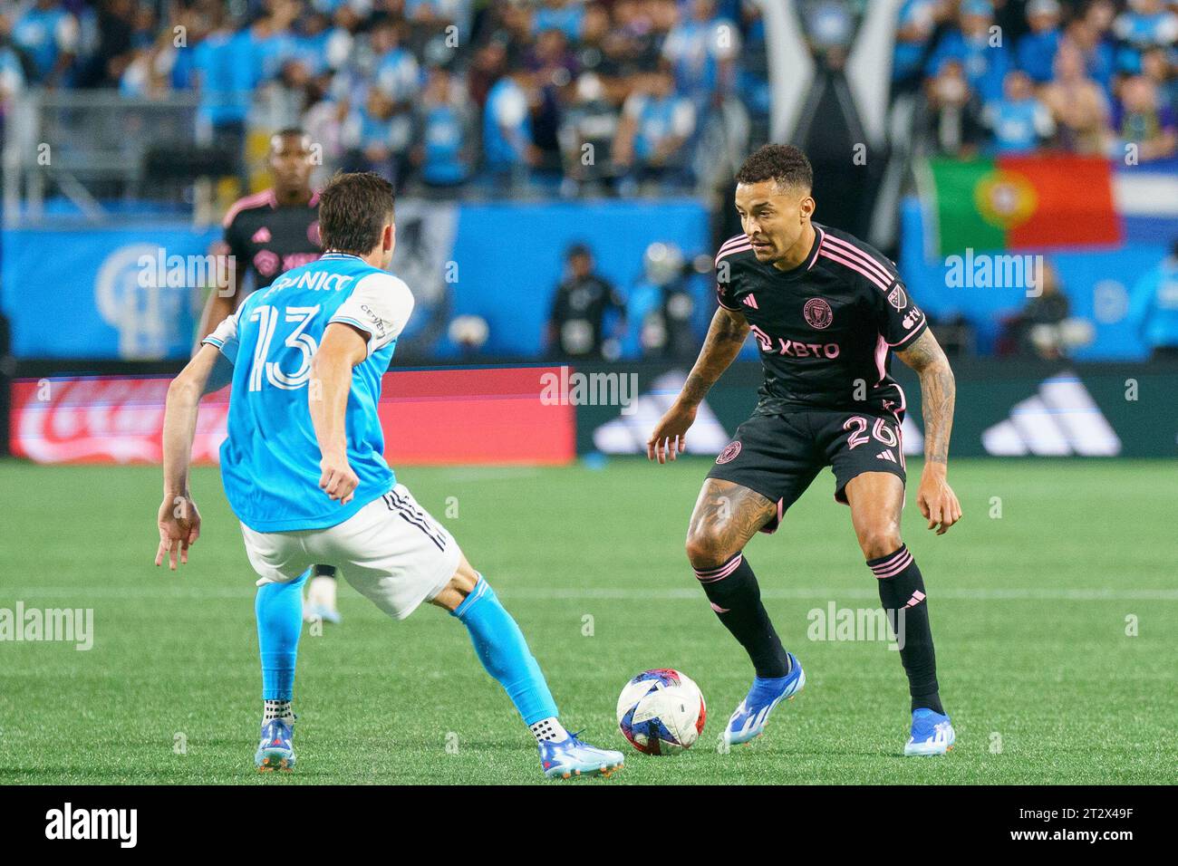 Charlotte, North Carolina, USA. 21st Oct, 2023. Inter Miami Midfielder GREGORE (26) dribbles downfield during their match vs Charlotte FC. (Credit Image: © Josh Brown/ZUMA Press Wire) EDITORIAL USAGE ONLY! Not for Commercial USAGE! Credit: ZUMA Press, Inc./Alamy Live News Stock Photo
