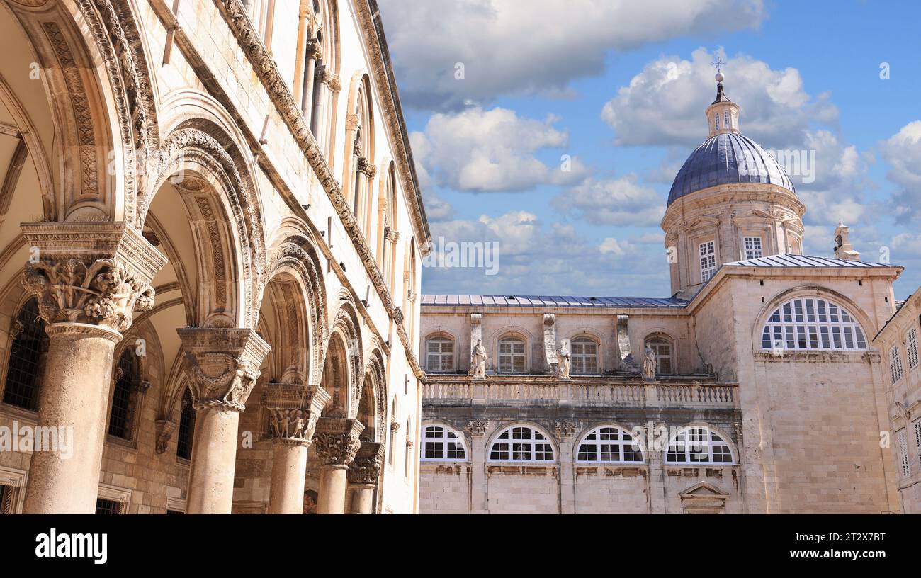 Old town of Dubrovnik in Croatia. Assumption Cathedral in old city of Ragusa one of the prominent tourist destinations on the Mediterranean Stock Photo