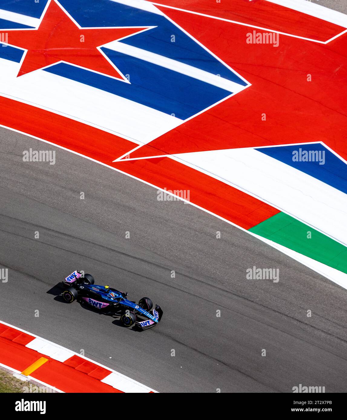 Austin, Texas - October 21th, 2023: Pierre Gasly, driver of the #10 BWT Alpine F1 car, competing in the Lenovo United States Grand Prix Sprint Race at Circuit of the Americas. Credit: Nick Paruch / Alamy Live News Stock Photo
