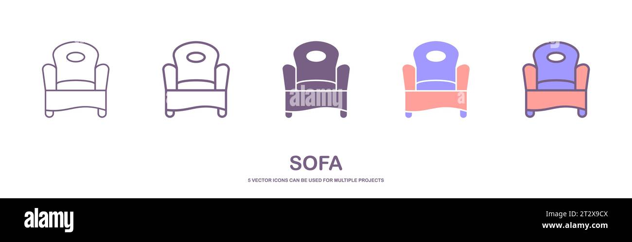 set icon of Sofa, couch line icon, outline vector sign, linear style pictogram isolated on white. Furniture symbol, logo illustration Stock Vector