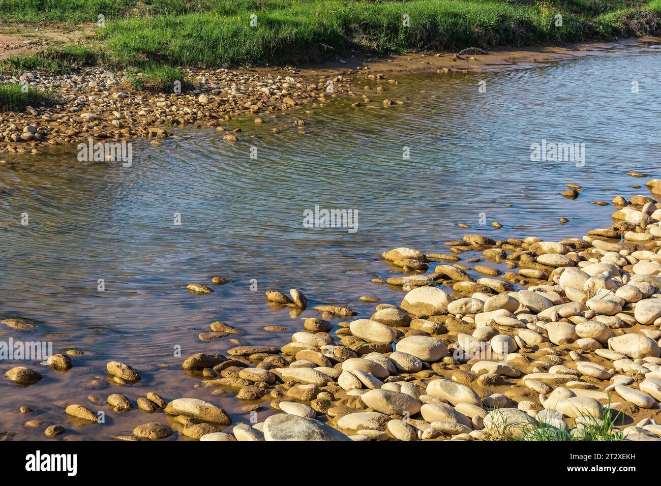Background with river and stone shore Stock Photo