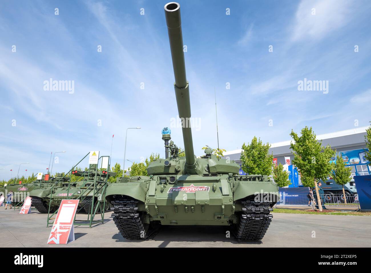 MOSCOW REGION, RUSSIA - AUGUST 19, 2022: T-62M tank with MGOES. Front view. International military-technical forum 'Army-2022', Patriot Park Stock Photo
