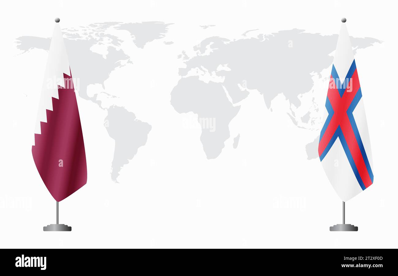 Qatar and Faroe Islands flags for official meeting against background of world map. Stock Vector
