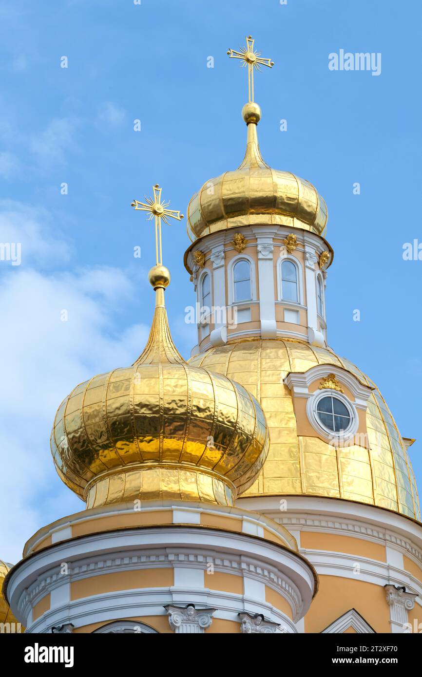 Two domes of the ancient Cathedral of the Vladimir Icon of the Mother of God on a sunny day. Saint-Petersburg, Russia Stock Photo