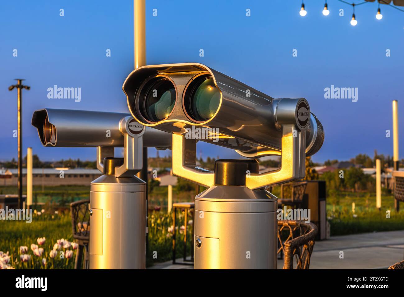 Binocular observation deck in the national park Stock Photo Alamy