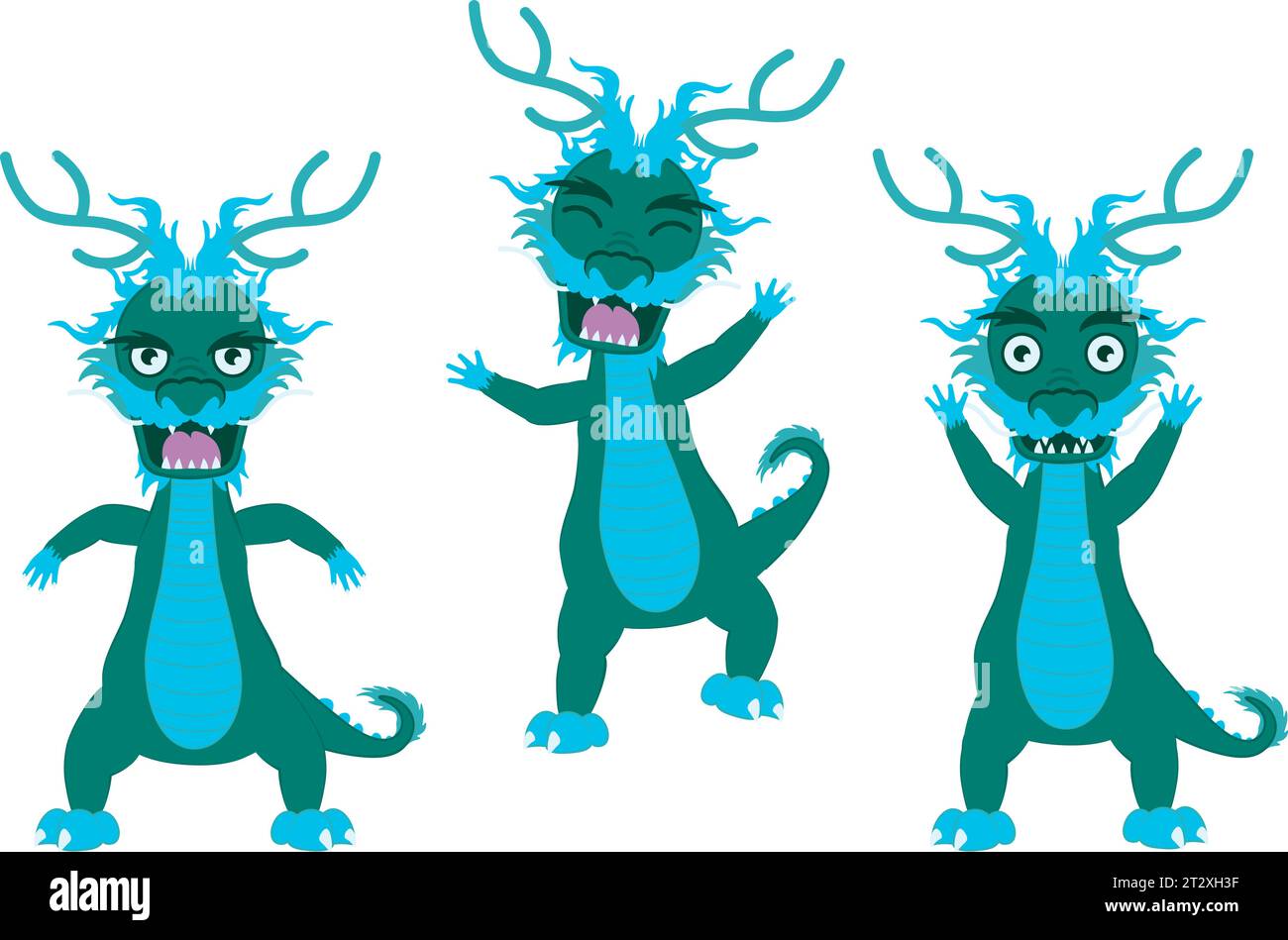 Abstract asian water dragon of green and blue colors. Stock Vector