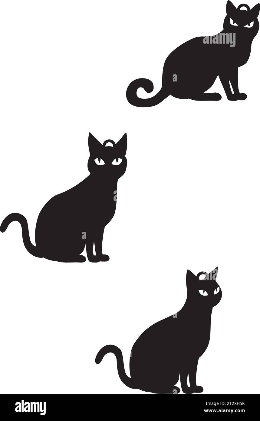 Earring Design, cutout jewelry with silhouette of cartoon black cat. Laser cut template, jewelry making. Stock Vector