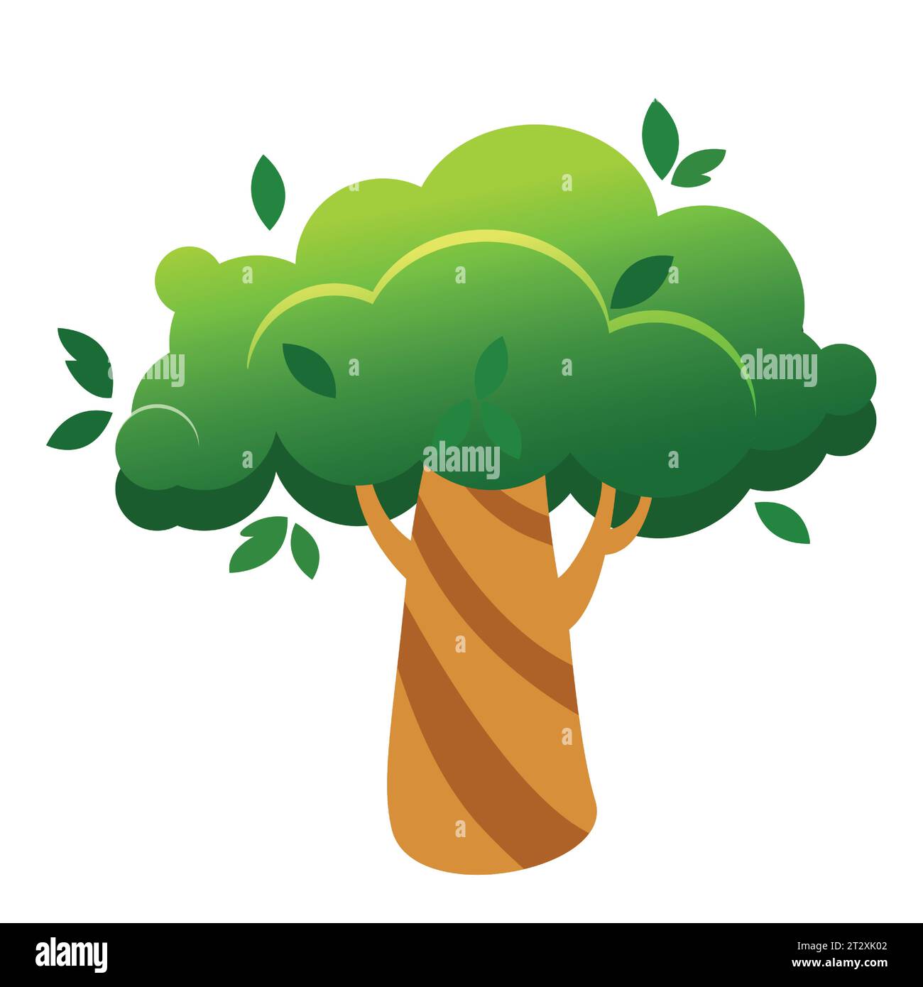 The tree is covered with greenery. Summer tree illustration in cartoon style isolated on white background. Stock Vector