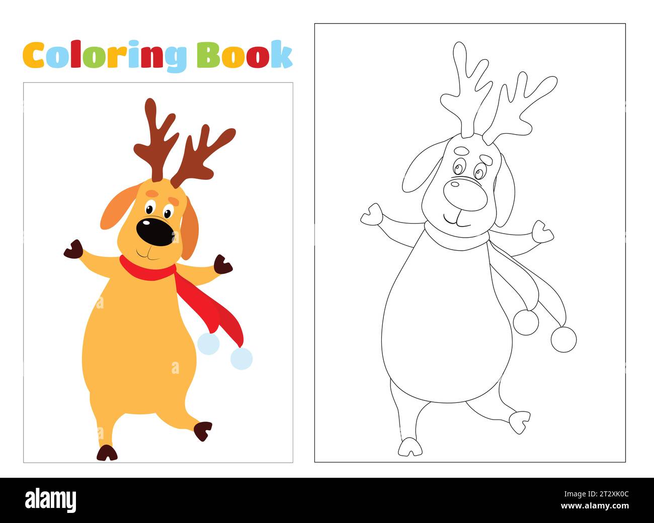 Coloring page. A happy and joyful Christmas deer is dancing or running. Cartoon character. Stock Vector