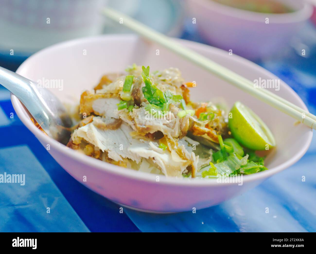 Spicy noodles with pork (Tom Yum Noodles) Asian food style Stock