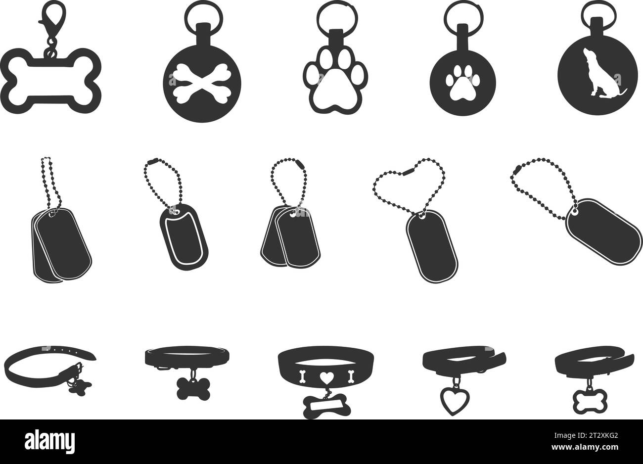Dog tag silhouette, Dog tag army silhouettes, Dog collar silhouette, Dog ring silhouettes, Dog tag SVG, Military dog tag silhouettes Stock Vector