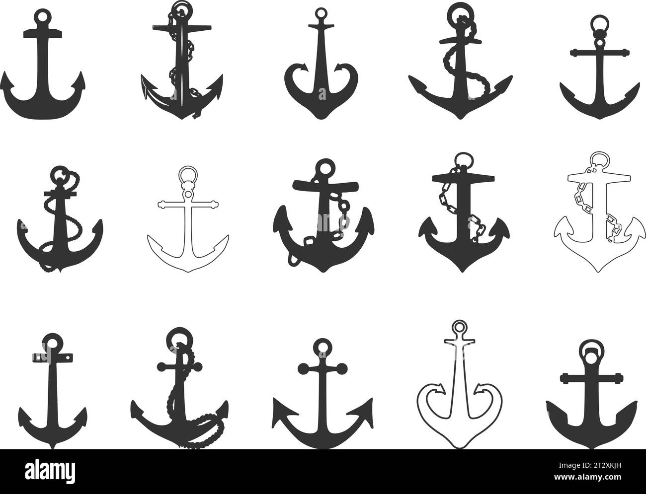 Ship Anchor Silhouette, Anchors Icons Set, Ship Anchor Vector, Ship ...