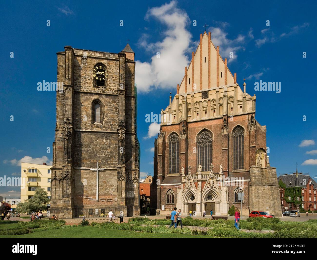 Church of Saint Jacobs and Saint Agnes and bell tower in Nysa, Opolskie, Poland Stock Photo