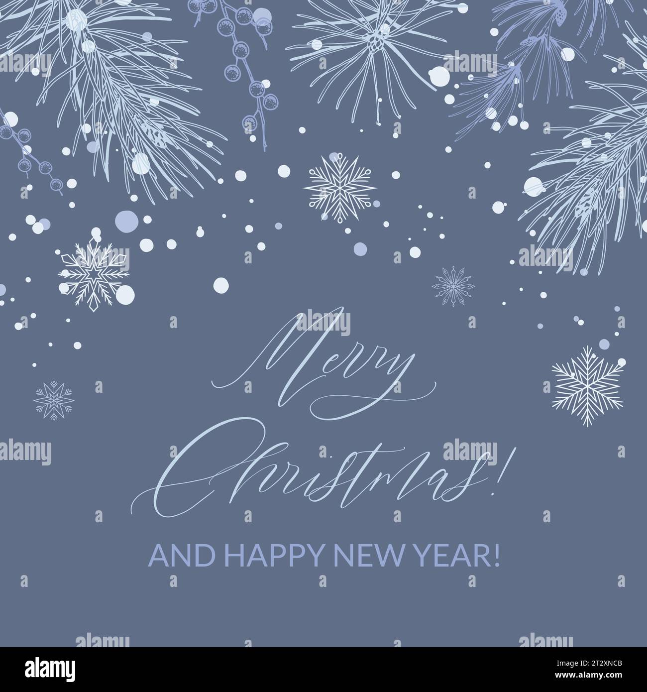 Merry Christmas and Happy New year blue square greeting card. Social ...