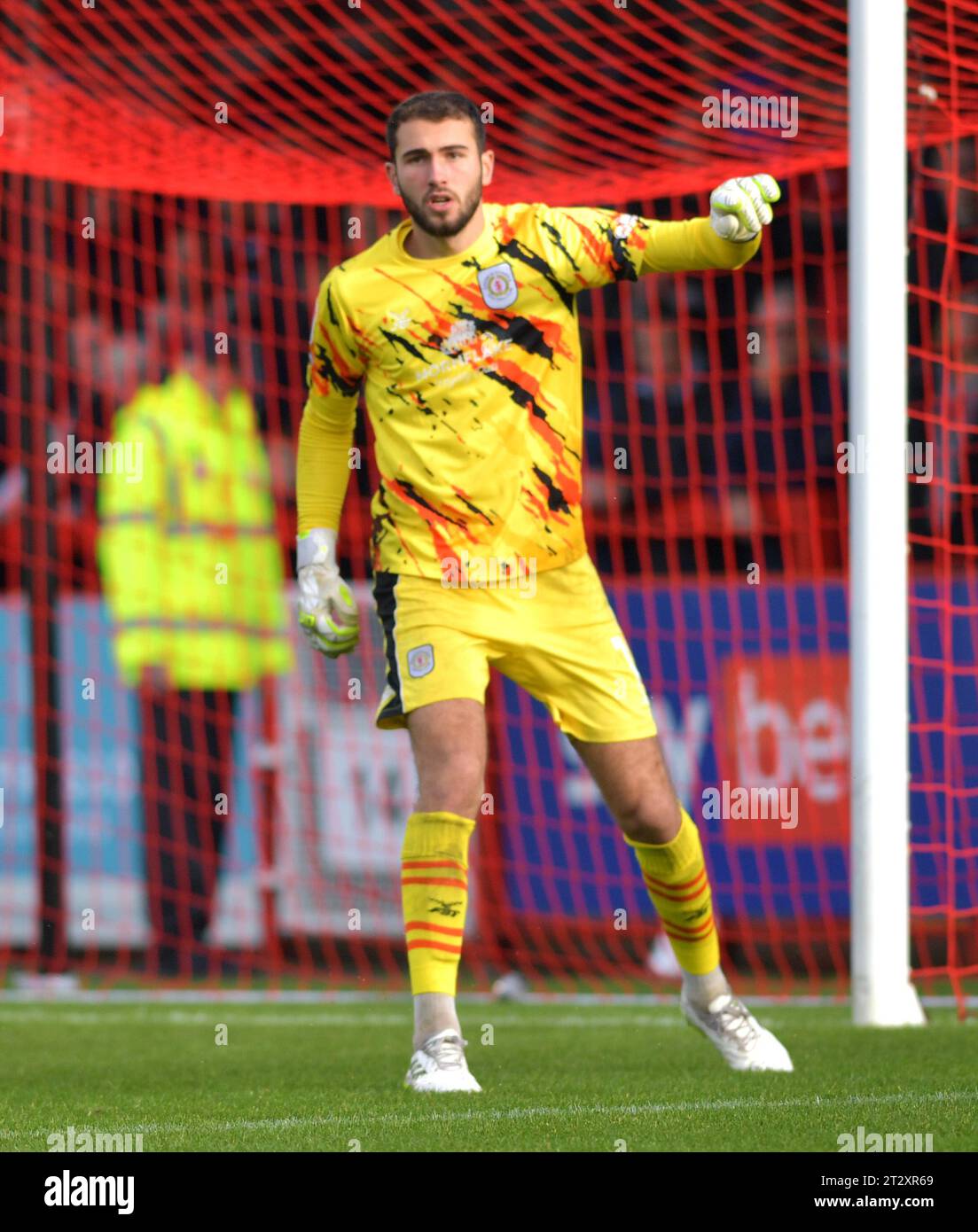 Harvey Davies of Crewe during the Sky Bet EFL League Two match between Crawley Town and Crewe Alexandra at the Broadfield Stadium  , Crawley , UK - 21st October  2023 Photo Simon Dack / Telephoto Images  Editorial use only. No merchandising. For Football images FA and Premier League restrictions apply inc. no internet/mobile usage without FAPL license - for details contact Football Dataco Stock Photo