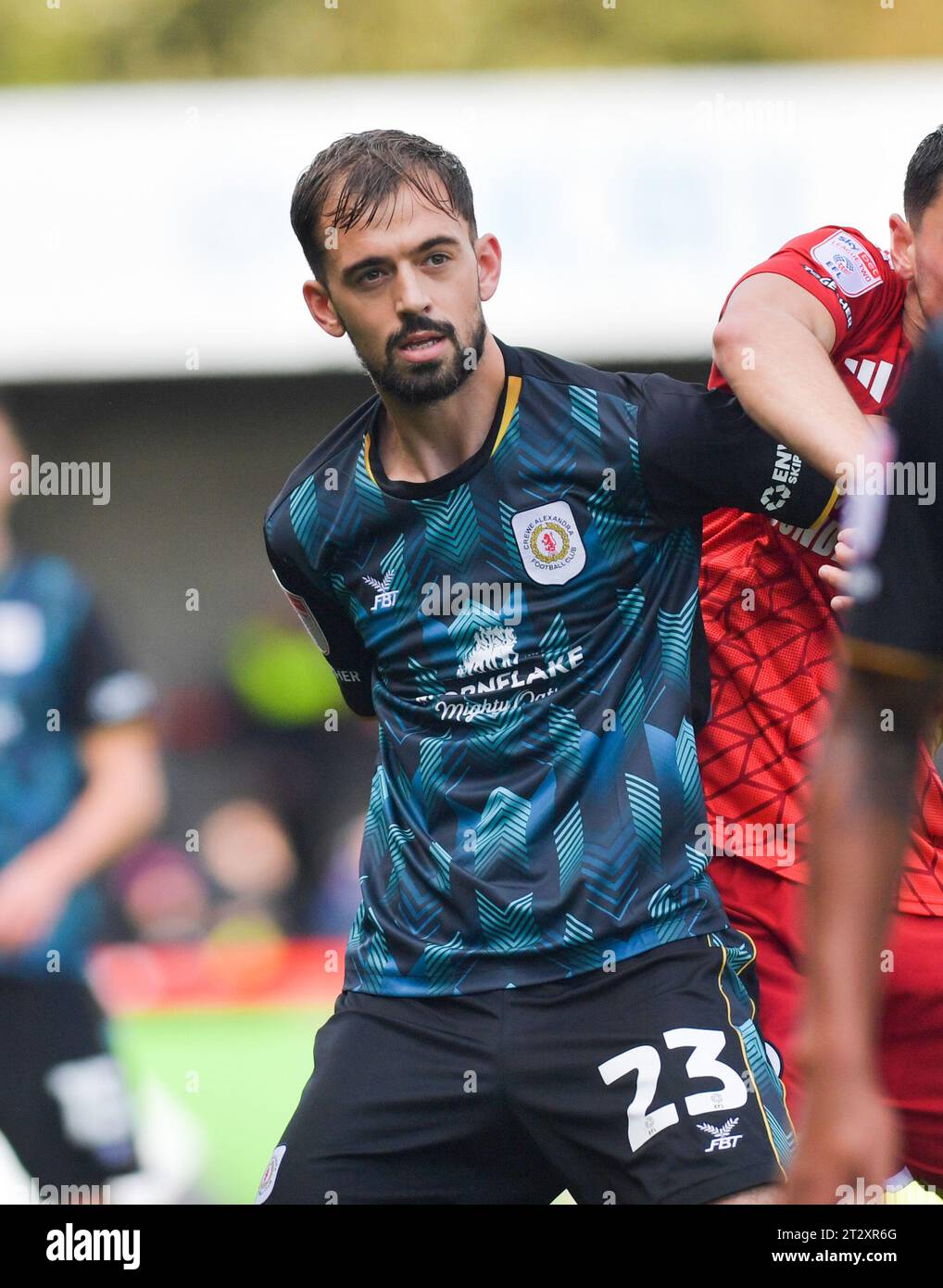 Jack Powell of Crewe during the Sky Bet EFL League Two match between Crawley Town and Crewe Alexandra at the Broadfield Stadium  , Crawley , UK - 21st October  2023 Photo Simon Dack / Telephoto Images  Editorial use only. No merchandising. For Football images FA and Premier League restrictions apply inc. no internet/mobile usage without FAPL license - for details contact Football Dataco Stock Photo