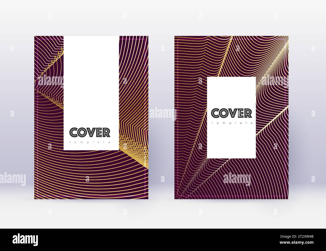 Hipster cover design template set. Gold abstract lines on maroon