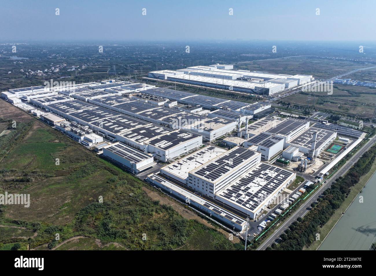 An aerial photo shows the industry's first vehicle-scale AI intelligent power battery factory at SVOLT's headquarters in Changzhou, Jiangsu Province, Stock Photo
