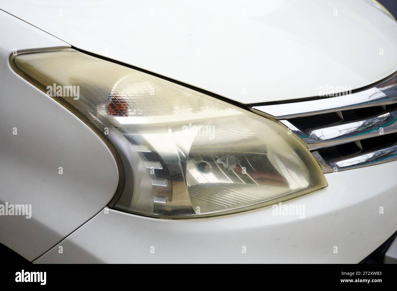 Old car headlights turn yellow due to extreme weather and are rarely