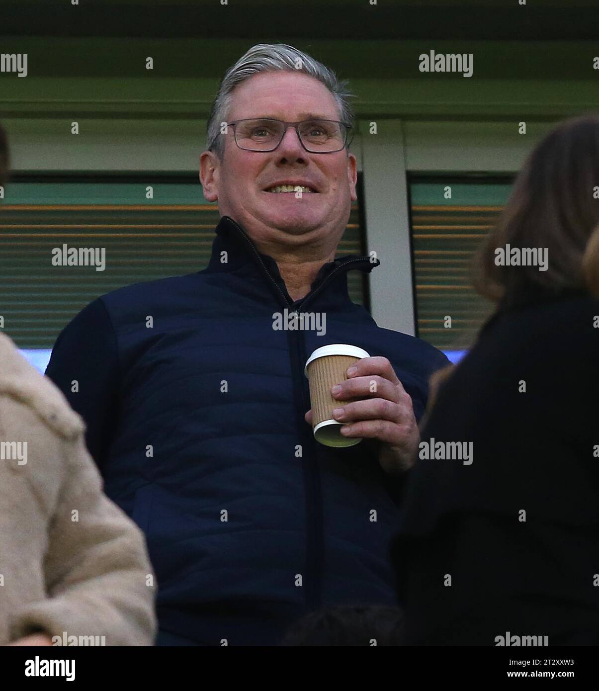 Keir Starmer leader of the Opposition, Labour Party watches on from Chelsea Owner Todd Boehly executive box.   - Chelsea v Arsenal, Premier League, Stamford Bridge Stadium, London, UK - 21st October 2023.. Editorial Use Only - DataCo restrictions apply Stock Photo