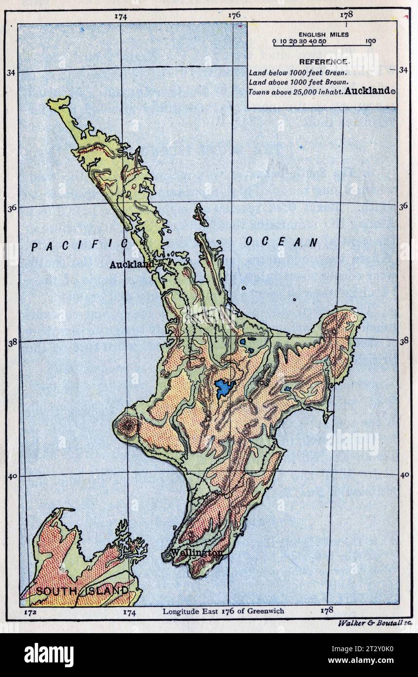 map of North Island of New Zealand circa 1910 from a school geography