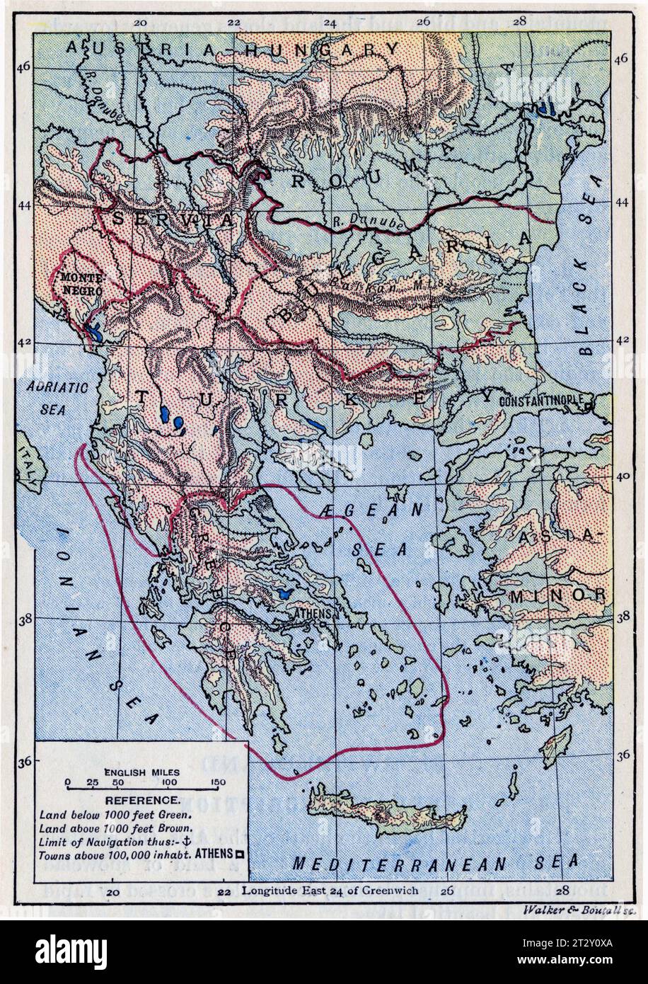 map of Greece circa 1910 from a school geography text book Stock Photo
