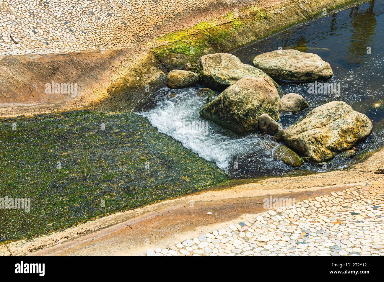 Oriental ditches for irrigation of green areas in the city Stock Photo