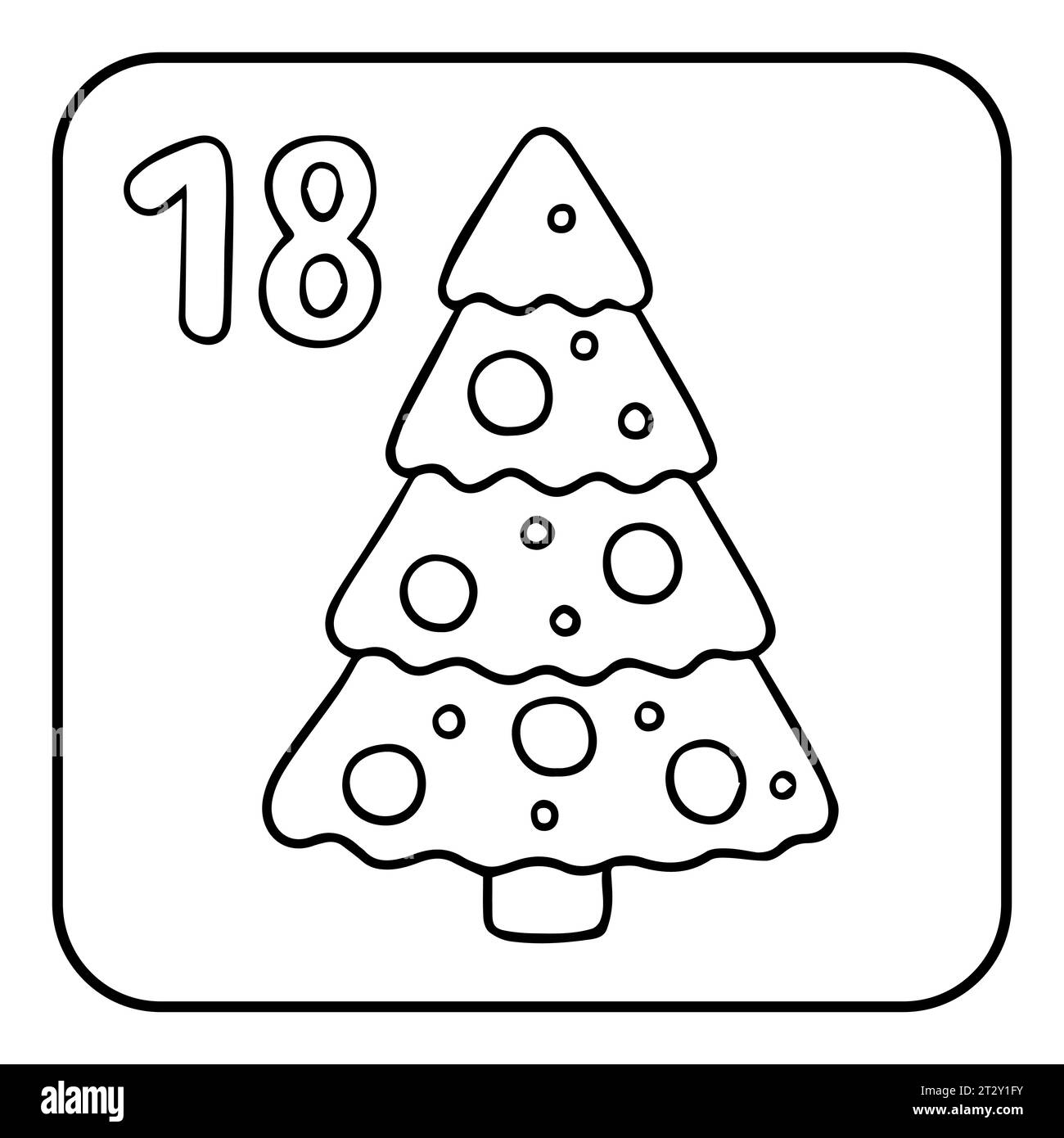 Xmas coloring advent calendar. Hand drawn vector logo of Christmas tree
