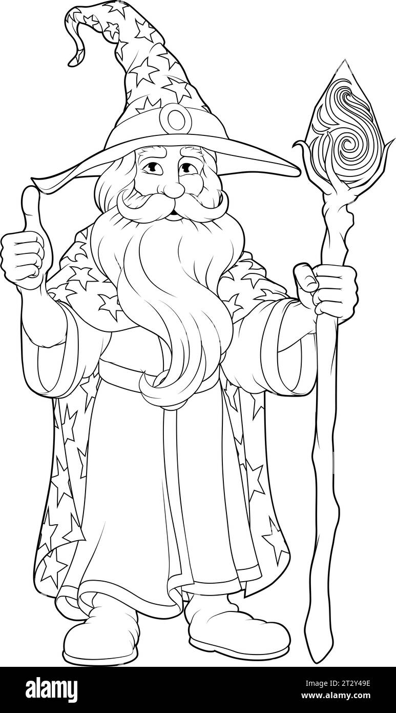 Wizard Merlin Cartoon Beard Magician Man Character Stock Vector