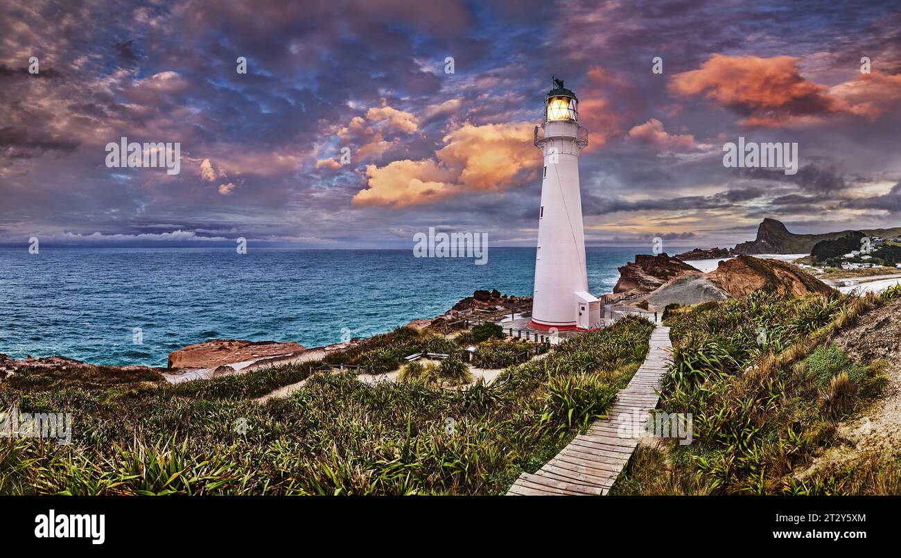 Castle Point Lighthouse, sunset, Wairarapa, New Zealand Stock Photo - Alamy