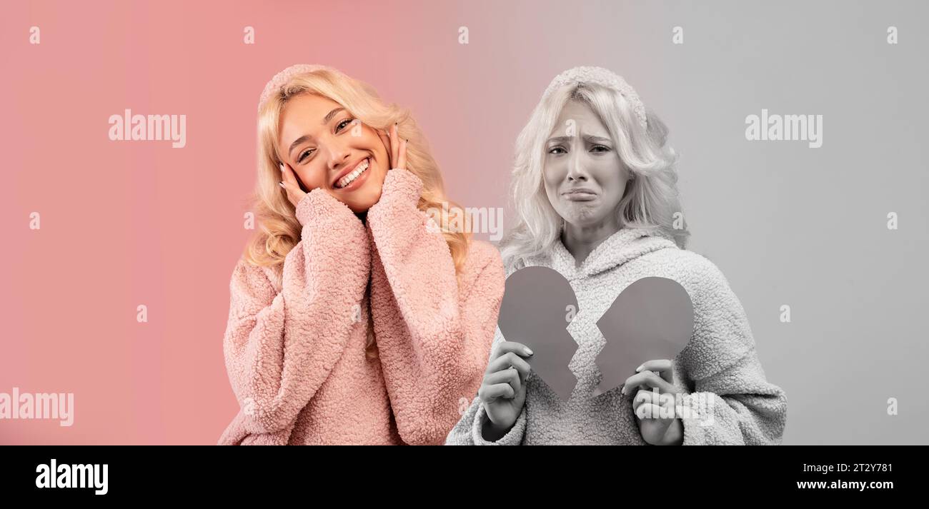 Happy sad woman balance hi-res stock photography and images - Alamy