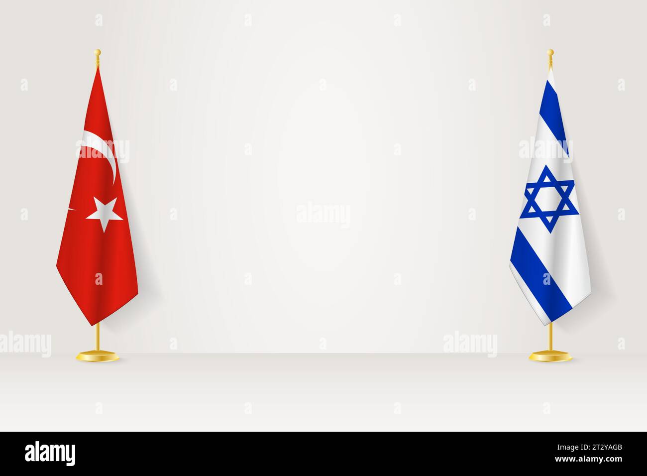 Turkey and Israel flag on indoor flagpole, meeting concept between Israel and Turkey. Vector illustration. Stock Vector