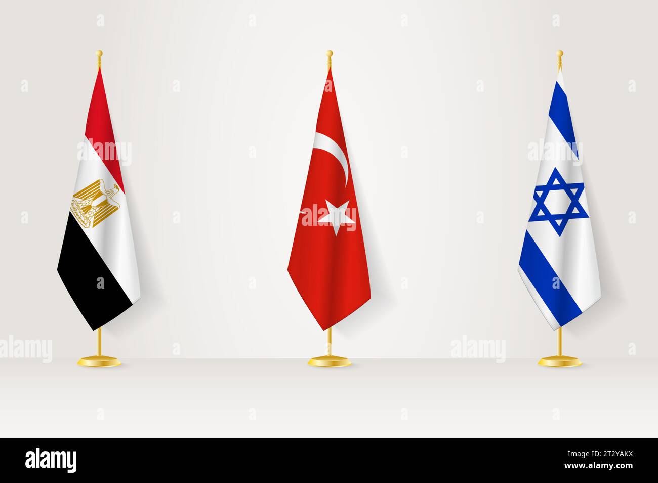 Political gathering of governments. Flags of Egypt, Turkey and Israel. Flags set. Stock Vector