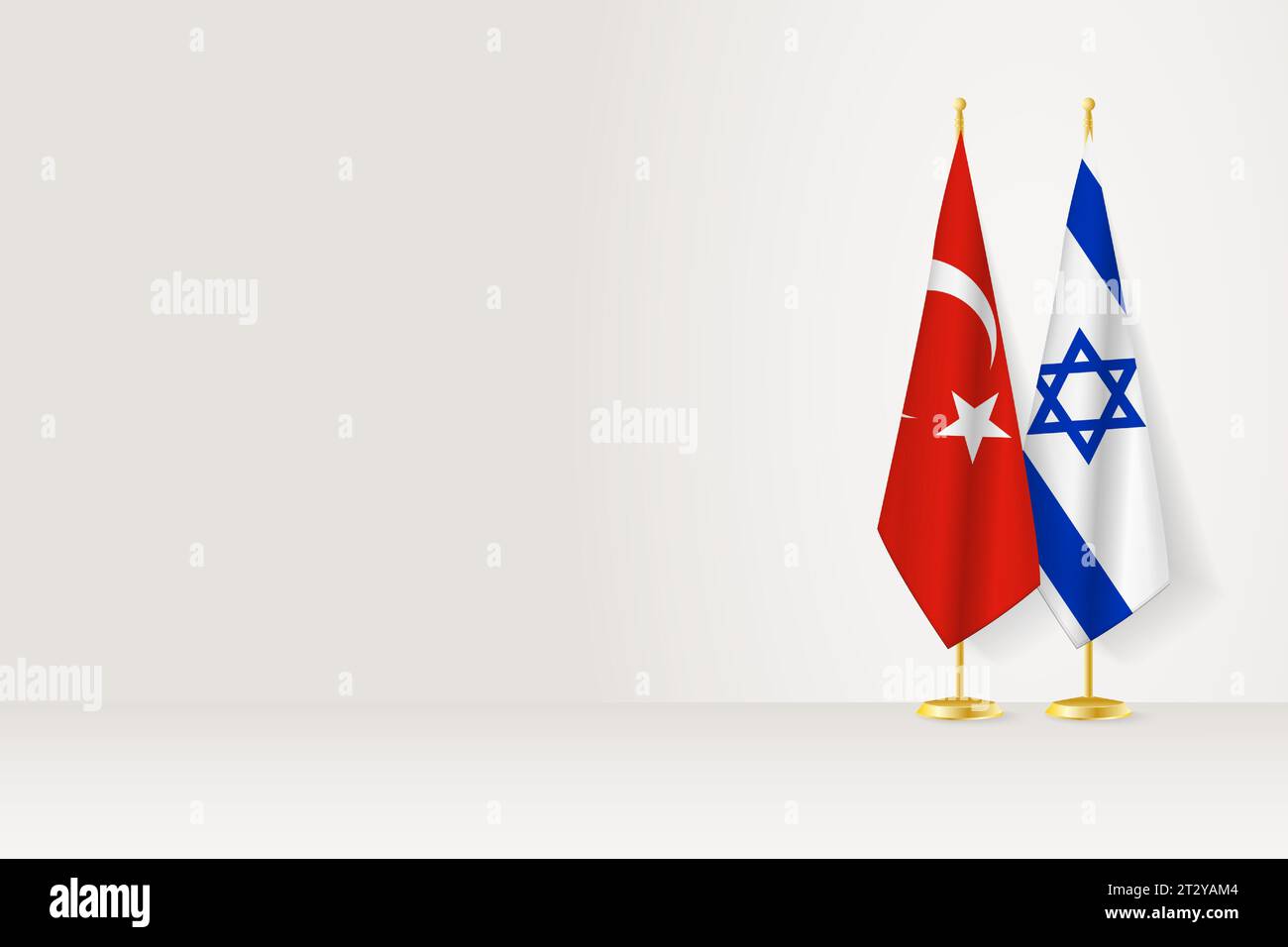 Flags of Turkey and Israel on flag stand, meeting between two countries. Vector template. Stock Vector