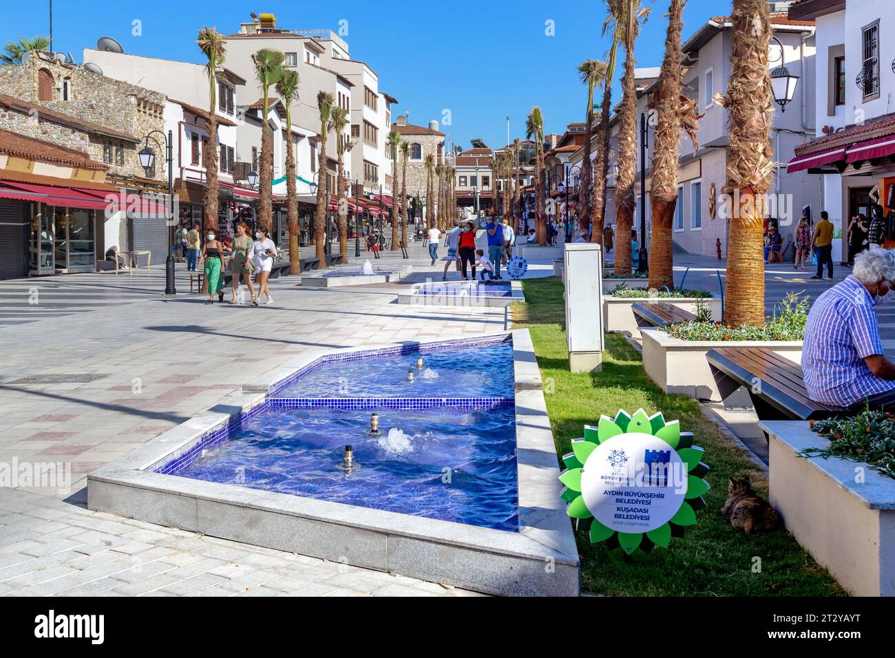 KUSADASI, TURKEY - JUNE 2, 2021: This is Barbarossa Boulevard in the reconstructed pedestrian part of the old city. Stock Photo