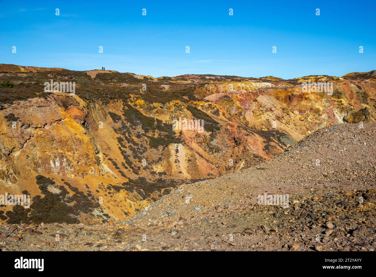 Parys Mountain Copper Mine, Amlwch, Anglesey, North Wales. An amazing old industrial landscape with walking trails around the site. Stock Photo